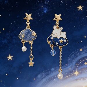 Whimsical Bunny on Cloud Drop Earrings Celestial Dreams